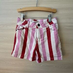 Mini Boden Striped Shorts Pink Red Heart Pockets Girls 7-8Y